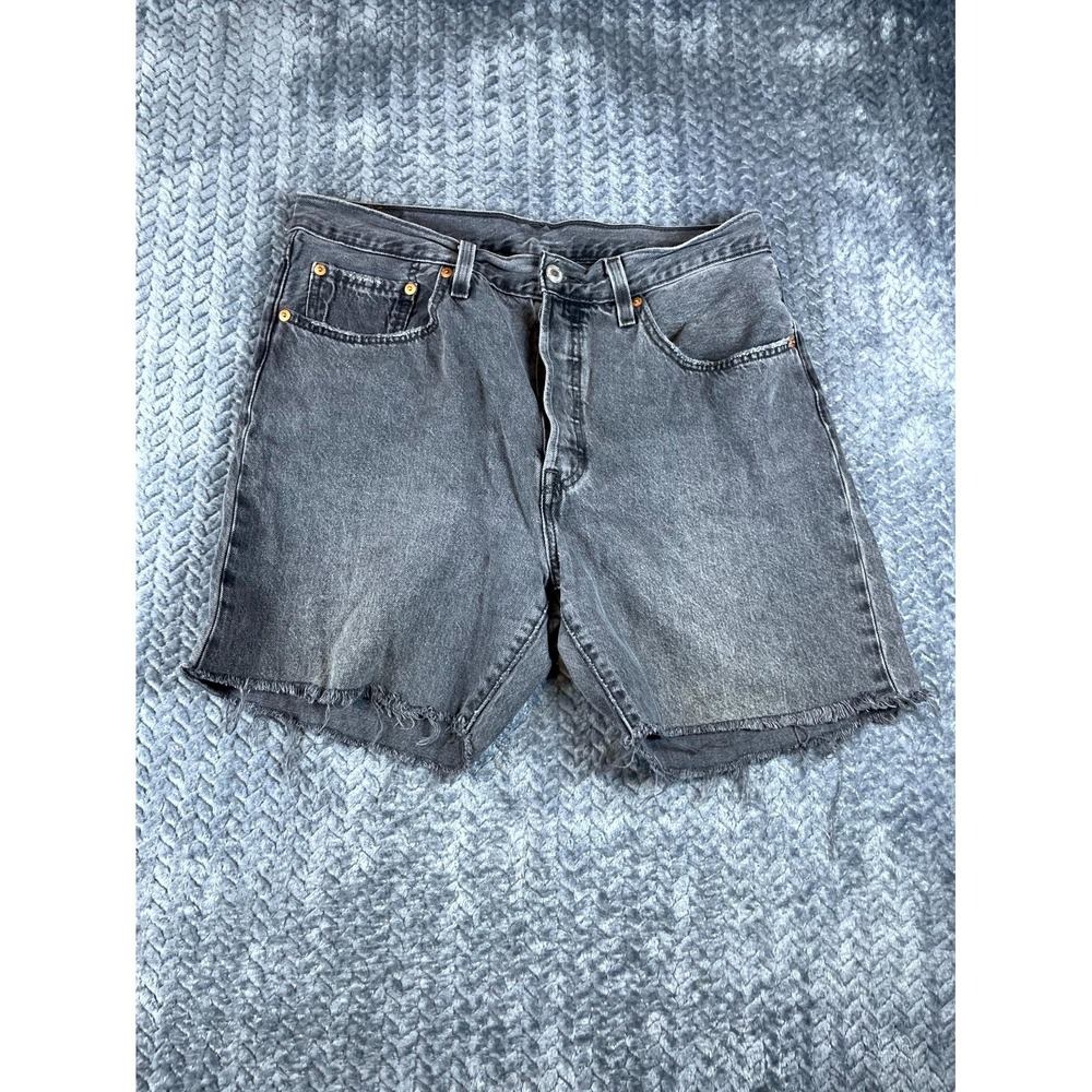 Levi's 501 Jean Shorts Mens 31x30 Gray Denim Dark Wash Red Tab Raw Hem Mid Rise